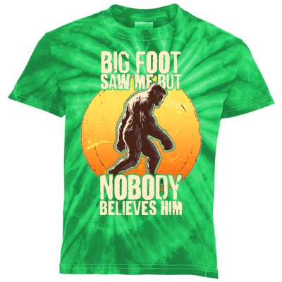 Funny Big Foot Saw Me But Nobody Believes Him Kids Tie-Dye T-Shirt