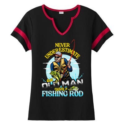 Funny Bass Fishing Birthday Tee Father's Day Old Man Ladies Halftime Notch Neck Tee