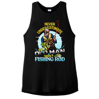 Funny Bass Fishing Birthday Tee Father's Day Old Man Ladies PosiCharge Tri-Blend Wicking Tank