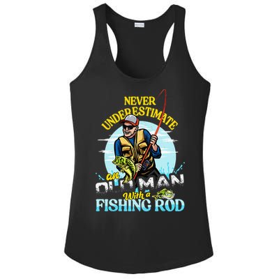 Funny Bass Fishing Birthday Tee Father's Day Old Man Ladies PosiCharge Competitor Racerback Tank