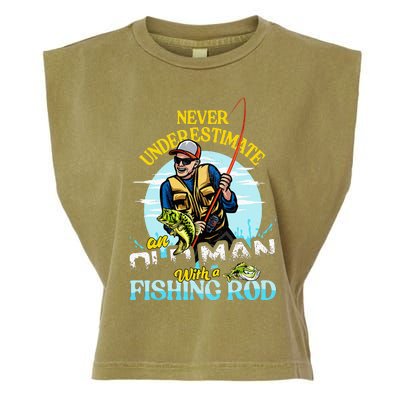 Funny Bass Fishing Birthday Tee Father's Day Old Man Garment-Dyed Women's Muscle Tee