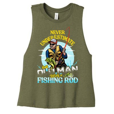 Funny Bass Fishing Birthday Tee Father's Day Old Man Women's Racerback Cropped Tank