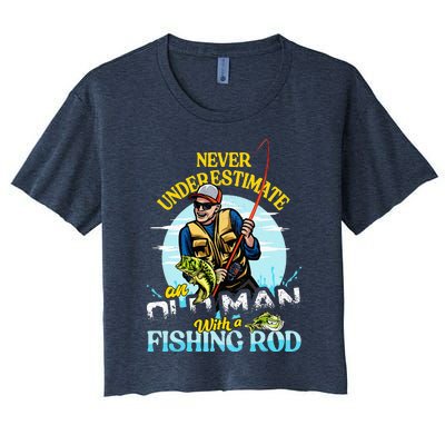 Funny Bass Fishing Birthday Tee Father's Day Old Man Women's Crop Top Tee