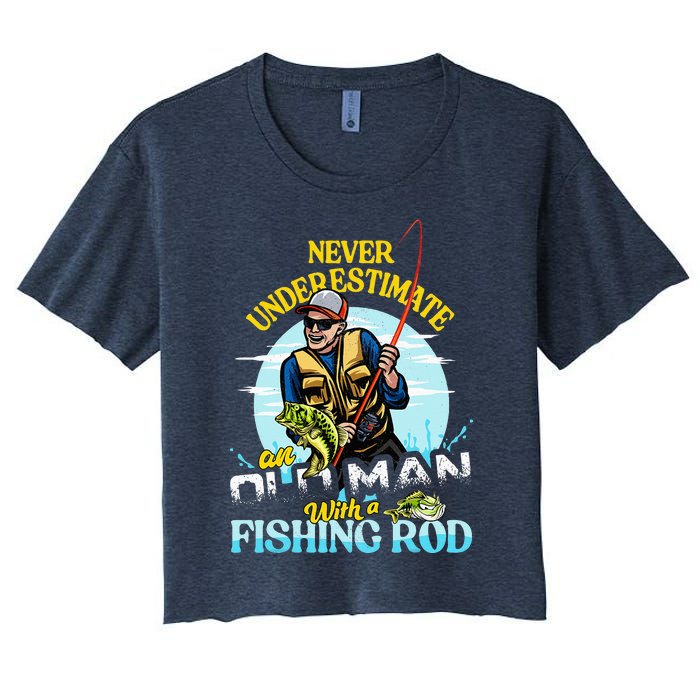 Funny Bass Fishing Birthday Tee Father's Day Old Man Women's Crop Top Tee