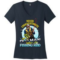 Funny Bass Fishing Birthday Tee Father's Day Old Man Women's V-Neck T-Shirt