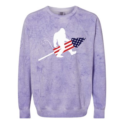 Men  Bigfoot Fireworks 4th of July American Flag US Colorblast Crewneck Sweatshirt