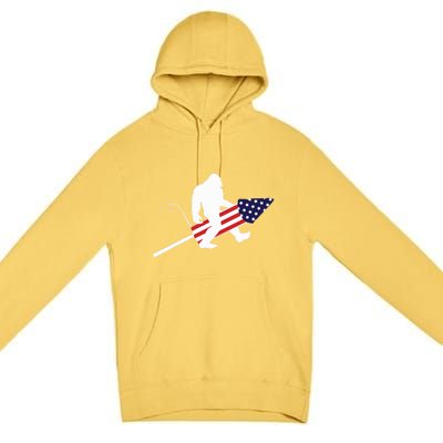 Men  Bigfoot Fireworks 4th of July American Flag US Premium Pullover Hoodie