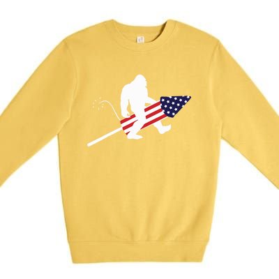 Men  Bigfoot Fireworks 4th of July American Flag US Premium Crewneck Sweatshirt