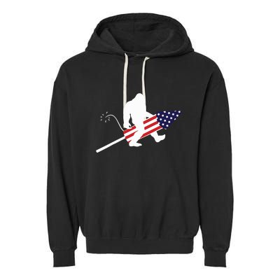 Men  Bigfoot Fireworks 4th of July American Flag US Garment-Dyed Fleece Hoodie