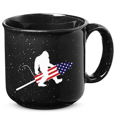 Men  Bigfoot Fireworks 4th of July American Flag US 15oz Campfire Ceramic Mug