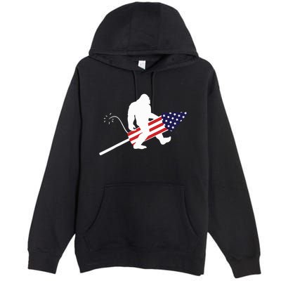 Men  Bigfoot Fireworks 4th of July American Flag US Premium Pullover Hoodie