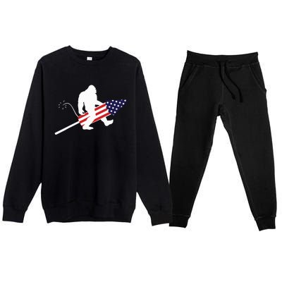 Men  Bigfoot Fireworks 4th of July American Flag US Premium Crewneck Sweatsuit Set