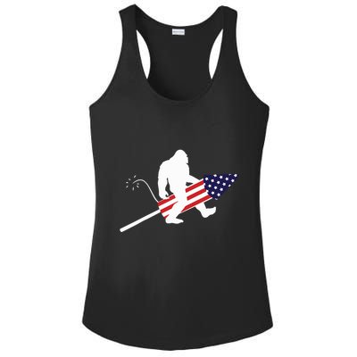 Men  Bigfoot Fireworks 4th of July American Flag US Ladies PosiCharge Competitor Racerback Tank
