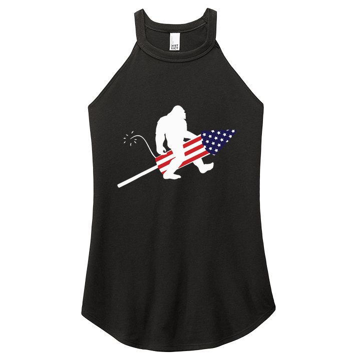 Men  Bigfoot Fireworks 4th of July American Flag US Women's Perfect Tri Rocker Tank