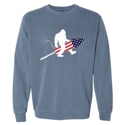 Men  Bigfoot Fireworks 4th of July American Flag US Garment-Dyed Sweatshirt