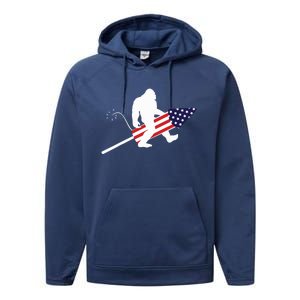 Men  Bigfoot Fireworks 4th of July American Flag US Performance Fleece Hoodie