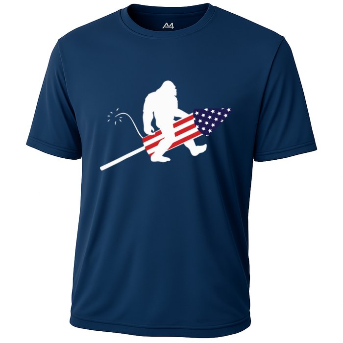 Men  Bigfoot Fireworks 4th of July American Flag US Cooling Performance Crew T-Shirt