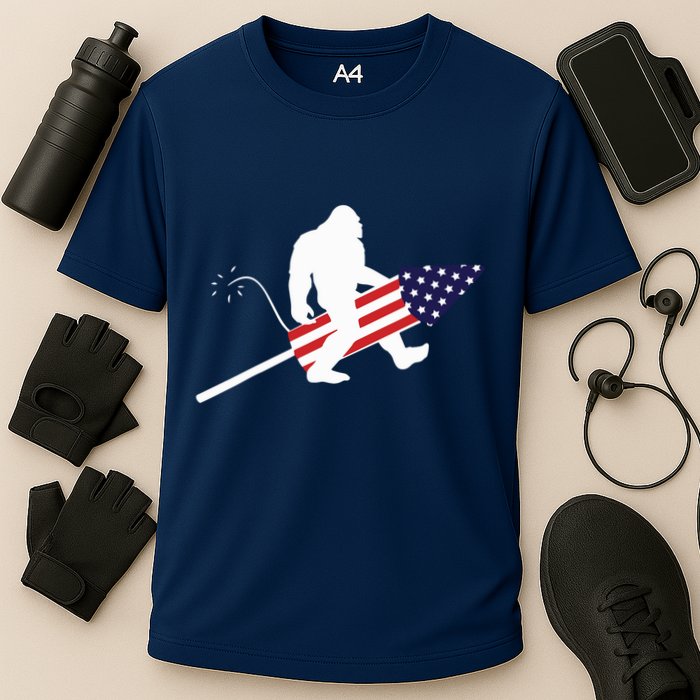 Men  Bigfoot Fireworks 4th of July American Flag US Cooling Performance Crew T-Shirt