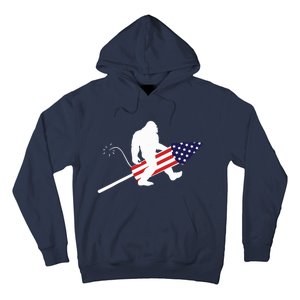 Men  Bigfoot Fireworks 4th of July American Flag US Hoodie