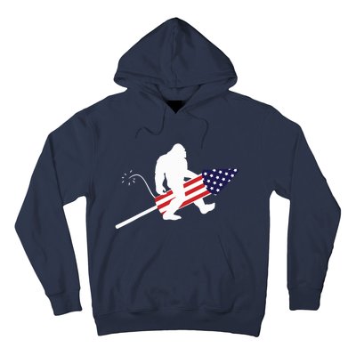 Men  Bigfoot Fireworks 4th of July American Flag US Hoodie