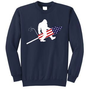 Men  Bigfoot Fireworks 4th of July American Flag US Sweatshirt