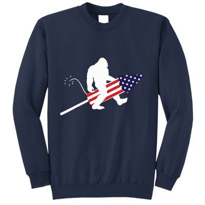 Men  Bigfoot Fireworks 4th of July American Flag US Sweatshirt