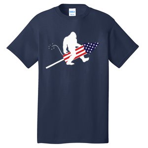 Men  Bigfoot Fireworks 4th of July American Flag US Tall T-Shirt