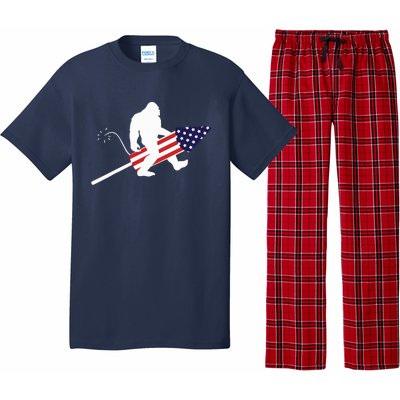 Men  Bigfoot Fireworks 4th of July American Flag US Pajama Set