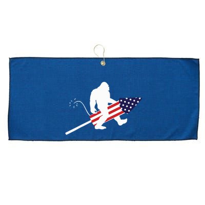 Men  Bigfoot Fireworks 4th of July American Flag US Large Microfiber Waffle Golf Towel