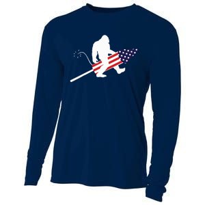 Men  Bigfoot Fireworks 4th of July American Flag US Cooling Performance Long Sleeve Crew