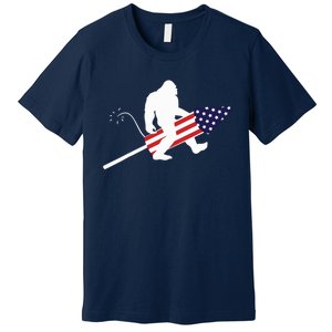 Men  Bigfoot Fireworks 4th of July American Flag US Premium T-Shirt