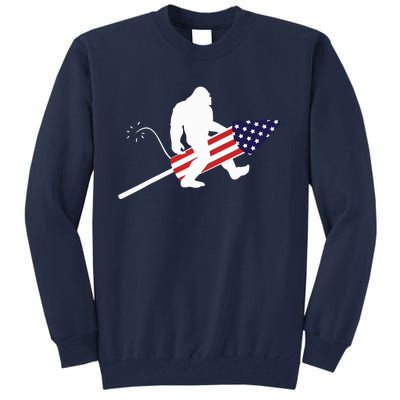 Men  Bigfoot Fireworks 4th of July American Flag US Tall Sweatshirt