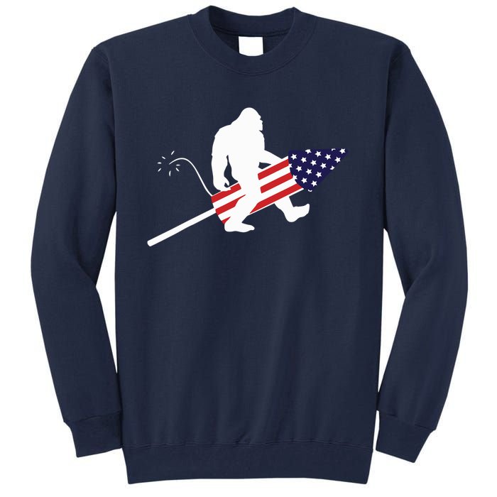 Men  Bigfoot Fireworks 4th of July American Flag US Tall Sweatshirt