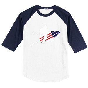 Men  Bigfoot Fireworks 4th of July American Flag US Baseball Sleeve Shirt