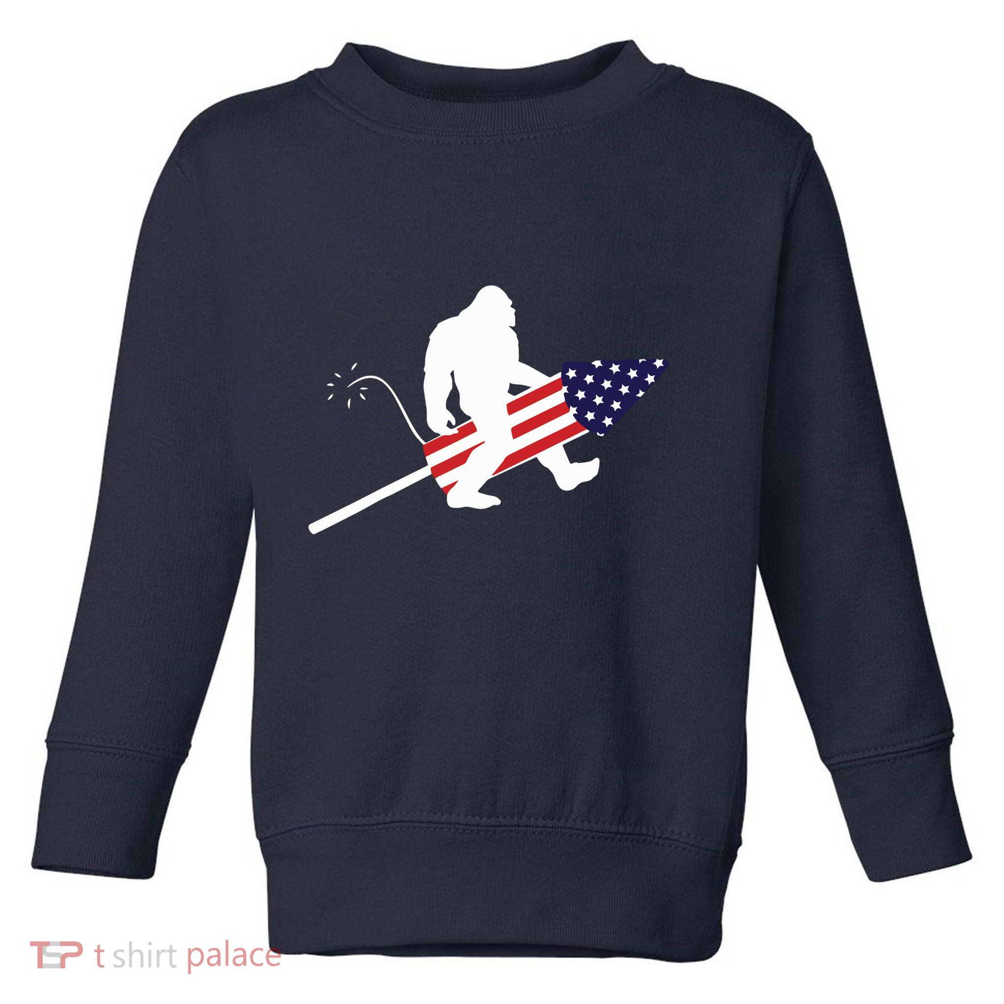 Men  Bigfoot Fireworks 4th of July American Flag US Toddler Sweatshirt