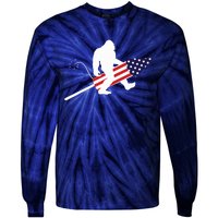 Men  Bigfoot Fireworks 4th of July American Flag US Tie-Dye Long Sleeve Shirt