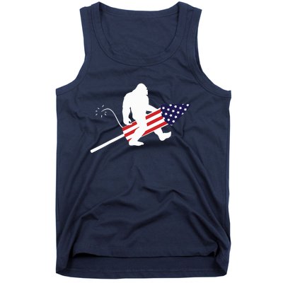 Men  Bigfoot Fireworks 4th of July American Flag US Tank Top