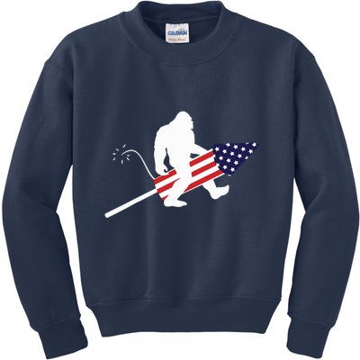 Men  Bigfoot Fireworks 4th of July American Flag US Kids Sweatshirt