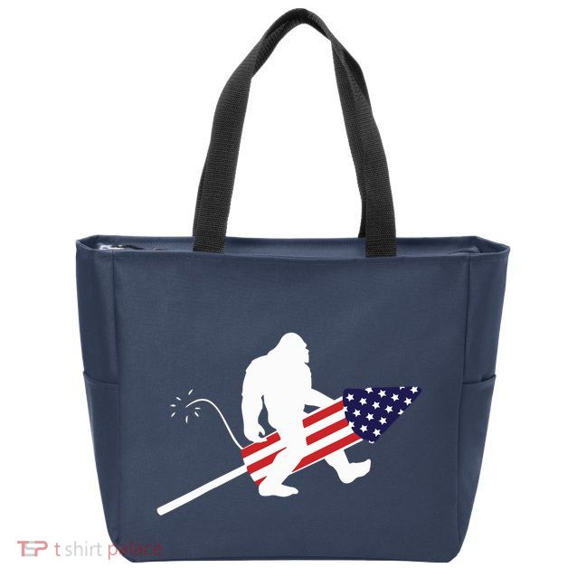 Men  Bigfoot Fireworks 4th of July American Flag US Zip Tote Bag