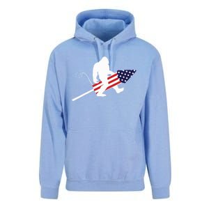 Men  Bigfoot Fireworks 4th of July American Flag US Unisex Surf Hoodie