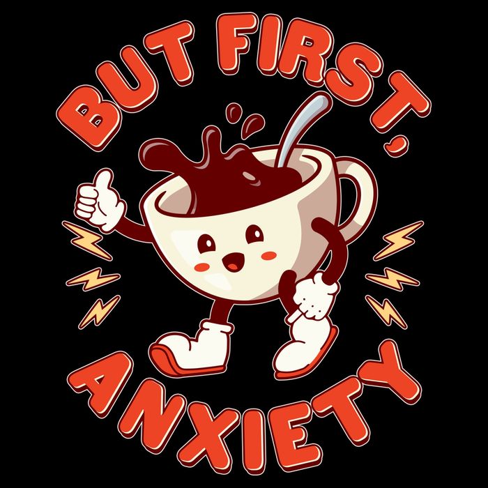 Funny But First Anxiety Cute Cartoon Coffee Cooling Performance Crew T-Shirt