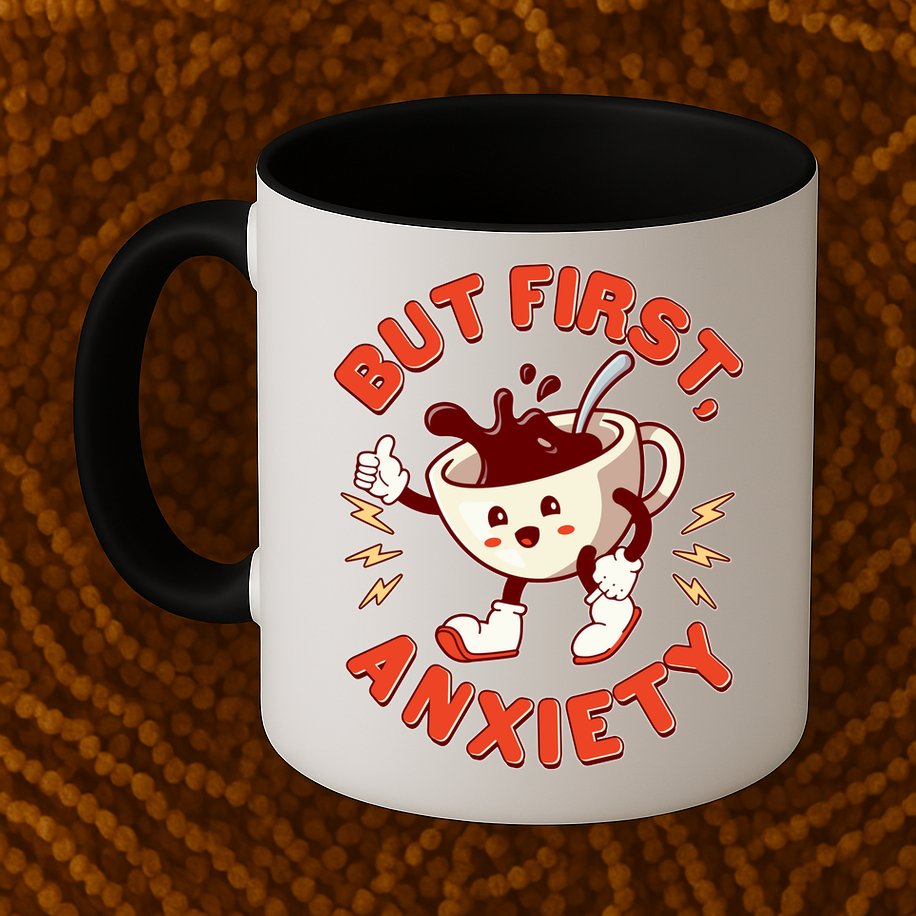 Funny But First Anxiety Cute Cartoon Coffee Mug