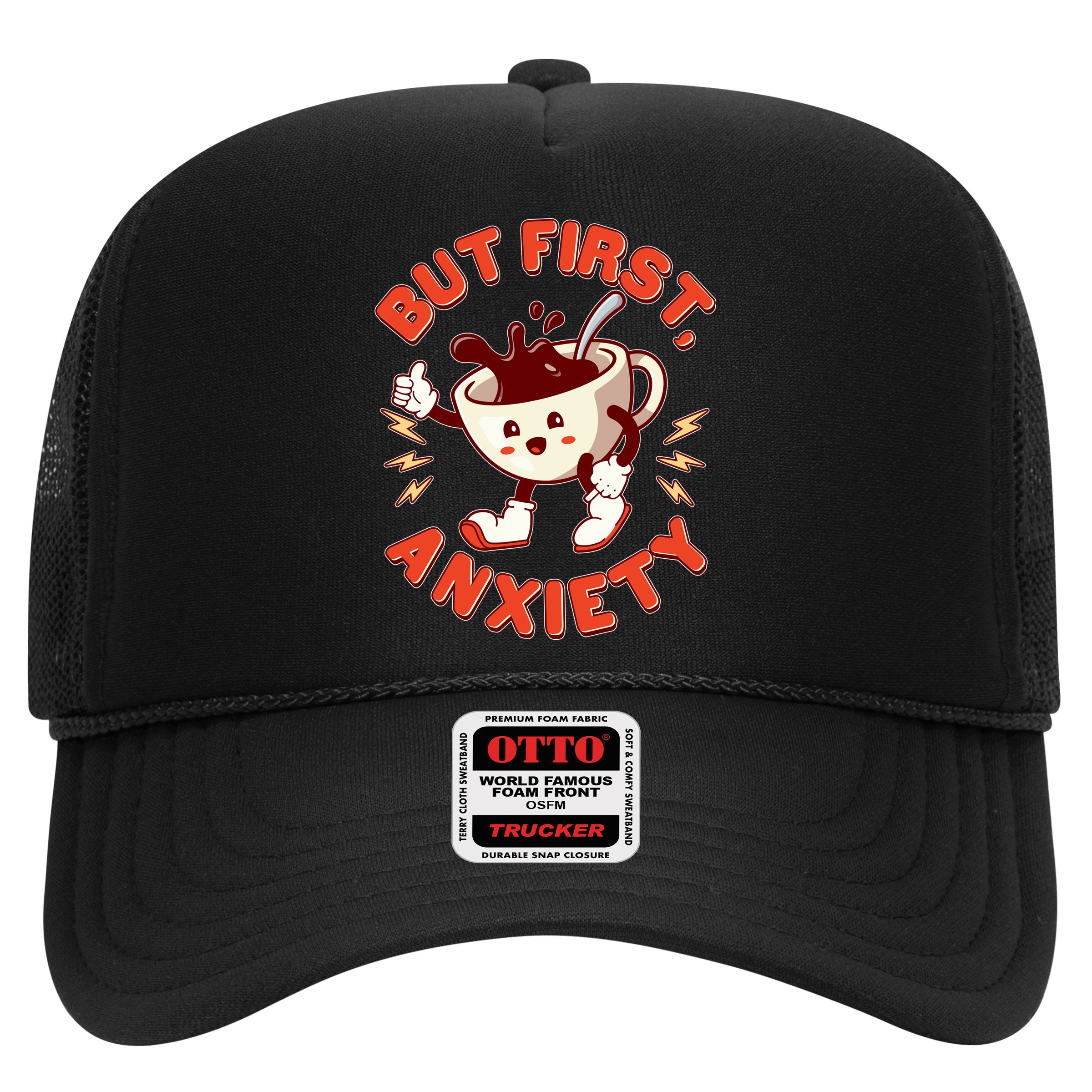 Funny But First Anxiety Cute Cartoon Coffee Hat