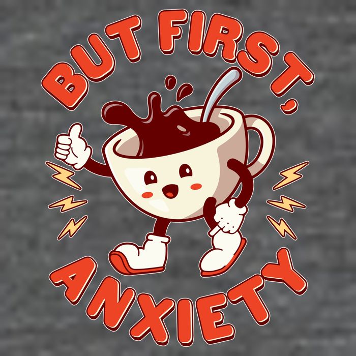 Funny But First Anxiety Cute Cartoon Coffee 7 Panel Mesh Trucker Snapback Hat