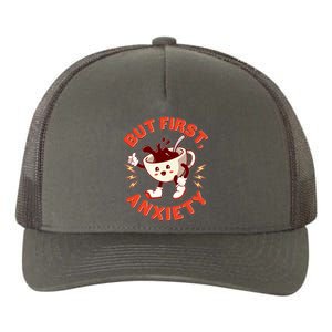 Funny But First Anxiety Cute Cartoon Coffee Yupoong Adult 5-Panel Trucker Hat