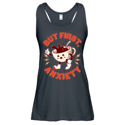 Funny But First Anxiety Cute Cartoon Coffee Ladies Essential Flowy Tank