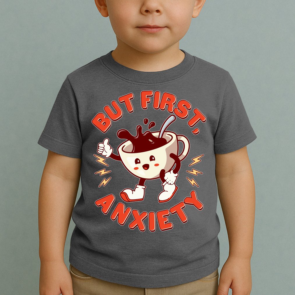Funny But First Anxiety Cute Cartoon Coffee Toddler T-Shirt