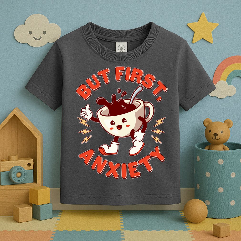 Funny But First Anxiety Cute Cartoon Coffee Toddler T-Shirt