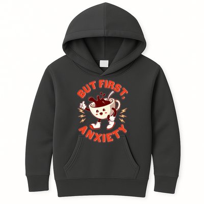 Funny But First Anxiety Cute Cartoon Coffee Kids Hoodie