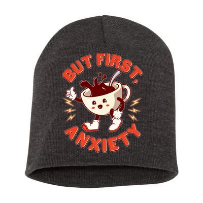 Funny But First Anxiety Cute Cartoon Coffee Short Acrylic Beanie